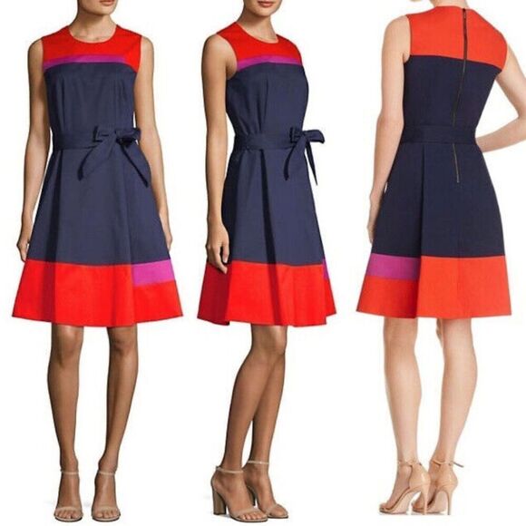 Boss Hugo Boss Hadesa Colorblocked Cotton Poplin Fit & Flare Mini Dress Modern - Picture 3 of 16